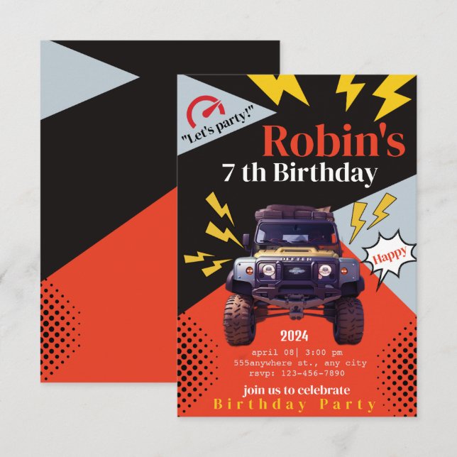 Invitation d'anniversaire personnalisée, soirée pe (Devant / Derrière)