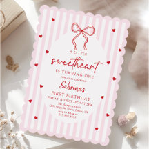 Invitation d'anniversaire Petit Cœur avec Nœud Coq