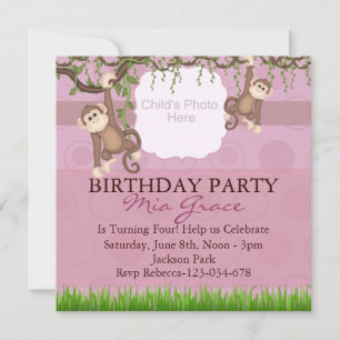 Invitation d'anniversaire Photo Amusante Singe Ros