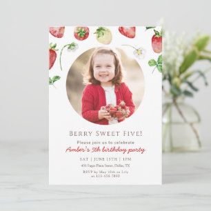 Invitation d'anniversaire photo de fraise douce au