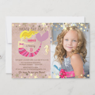 Invitation d'anniversaire photo de sirène rose