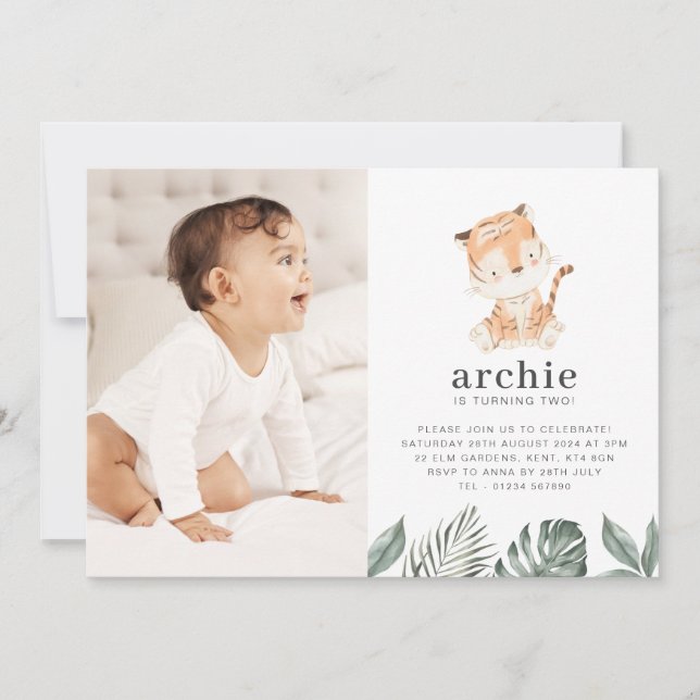 Invitation d'anniversaire photo de tigre (Devant)