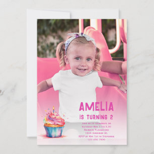 Invitation d'anniversaire photo Fille Gâteau Cupca