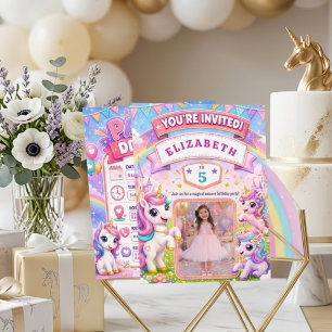 Invitation d'anniversaire Photo Licorne Arc-en-cie