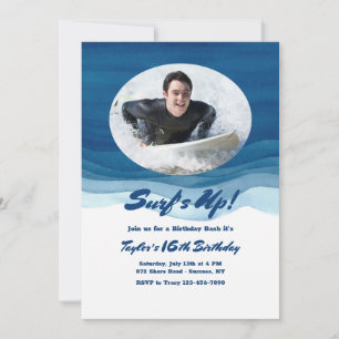 Invitation d'anniversaire photo Vagues Bleues
