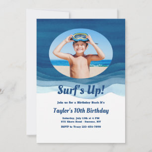 Invitation d'anniversaire photo Vagues Bleues