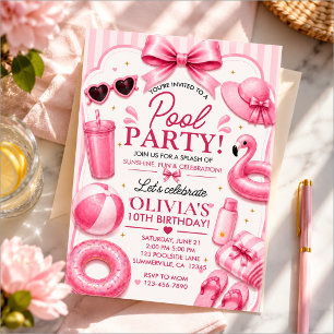 Invitation d'anniversaire Pink Pool Party