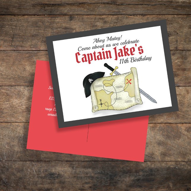 Invitation d'anniversaire pirate pour enfants (Cute Pirate Birthday Party Custom Invitations.)