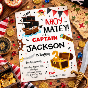 Invitation d'anniversaire pirate rouge noir