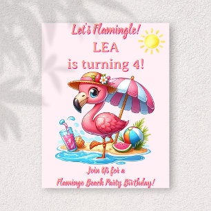 Invitation d'anniversaire Plage Flamant Rose Faiso