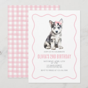 Invitation d'anniversaire plaid preppy husky chiot