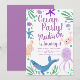 Invitation d'anniversaire Poisson Animaux de la Me