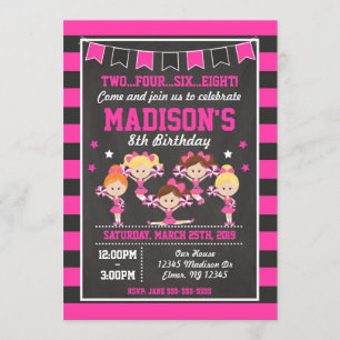 Invitation d'anniversaire Pom-pom girl / Pink & Bl