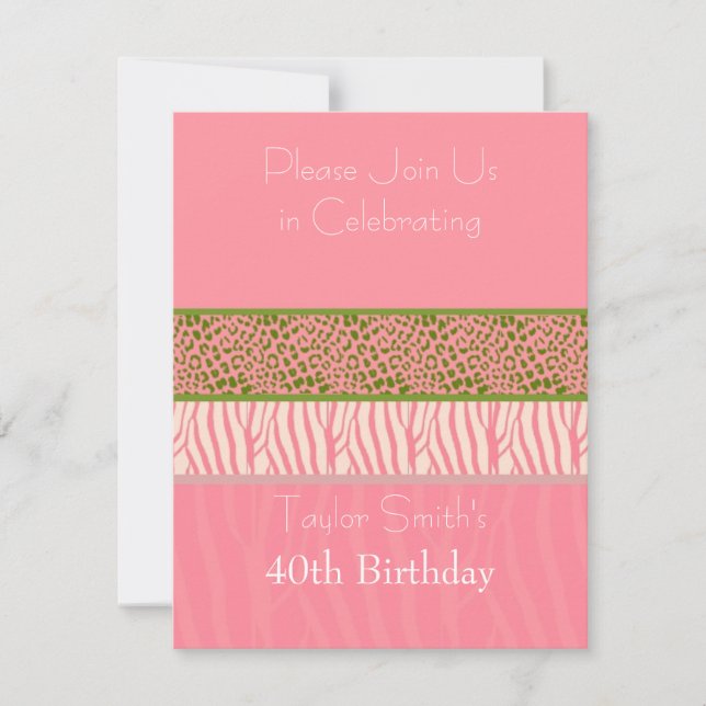 Invitation d'anniversaire Poster de animal rose (Devant)
