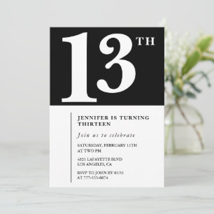 Invitation d'anniversaire pour 13 ans fille noir e