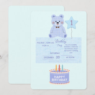 Invitation d'anniversaire pour 1 an Ourson Teddy B