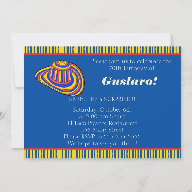 Invitation d'anniversaire pour adultes colombiens (Devant)