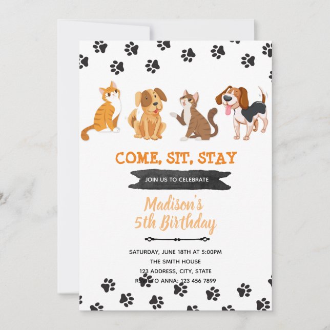 Invitation d'anniversaire pour animal de compagnie (Devant)