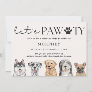 Invitation d'anniversaire pour chien Let's Pawty