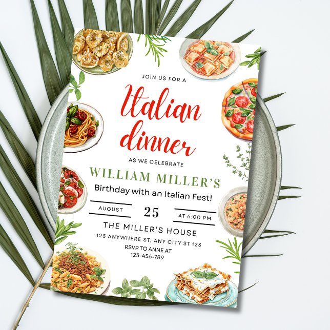 Invitation d'anniversaire pour dîner italien, Anni (Créateur téléchargé)