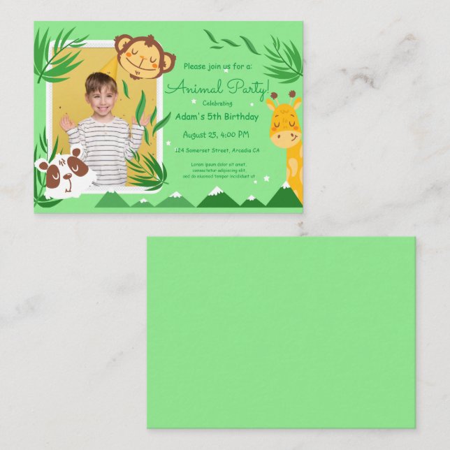 Invitation d'anniversaire pour enfants avec des an (Devant / Derrière)