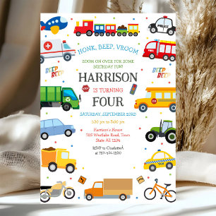 Invitation d'anniversaire pour enfants avec véhicu