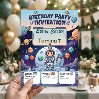 Invitation d'anniversaire pour enfants d'astronaut
