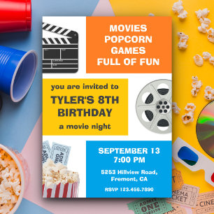 Invitation d'anniversaire pour enfants soirée ciné