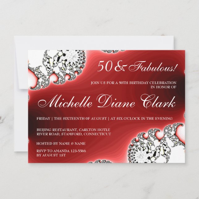 Invitation d'anniversaire pour femme en rouge avec (Devant)