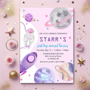 Invitation d'anniversaire pour fille astronaute -