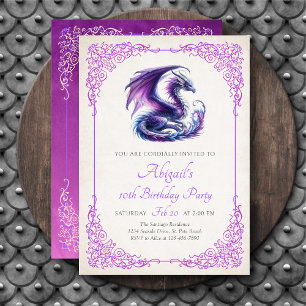 Invitation d'anniversaire pour fille Dragon Violet