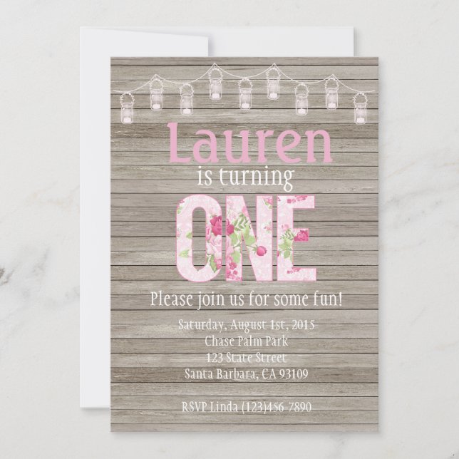 Invitation d'anniversaire pour fille, Shabby Chic, (Devant)