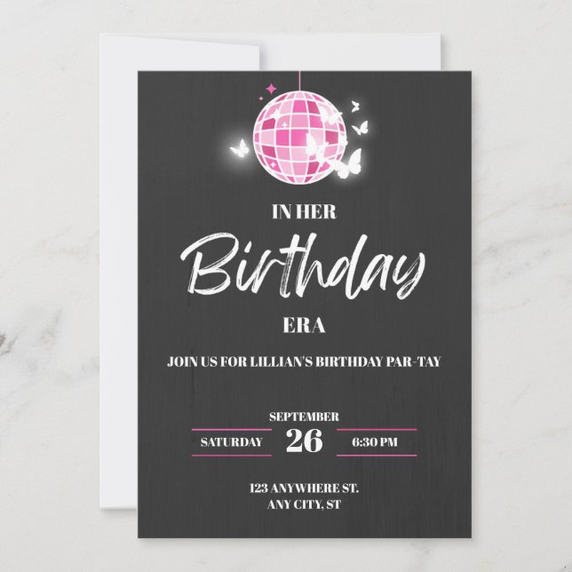 Invitation d'anniversaire pour filles à l'ère de s (Devant)