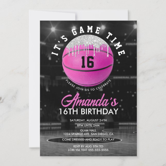 Invitation d'anniversaire pour filles roses (Devant)