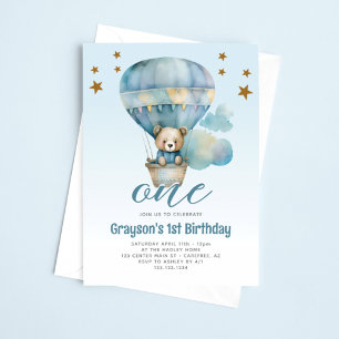 Invitation d'anniversaire pour garçons ourson 1 an