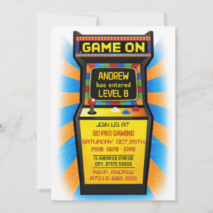Invitation d'anniversaire pour jeu vidéo d'arcade