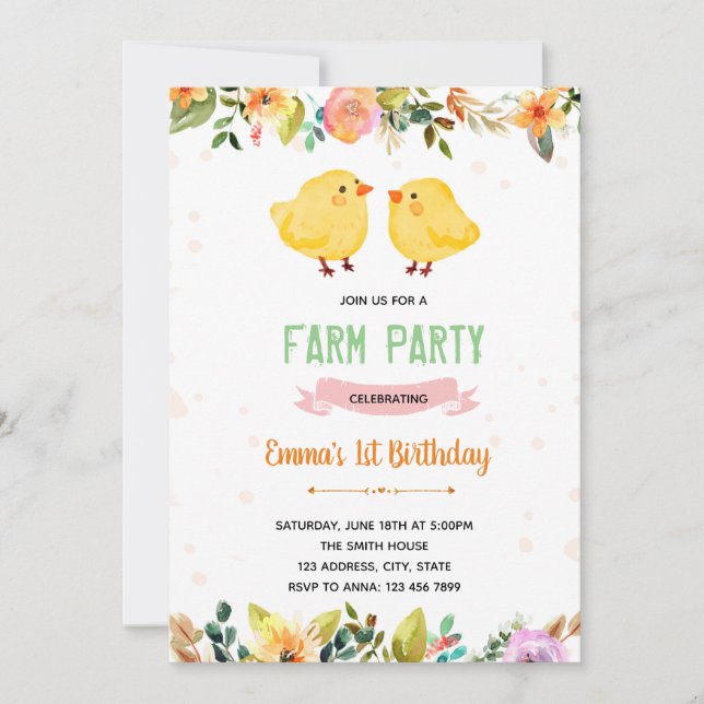Invitation d'anniversaire pour la fête de printemp (Devant)