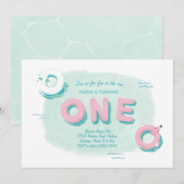 Invitation d'anniversaire pour la fête du Flamant  (Devant / Derrière)