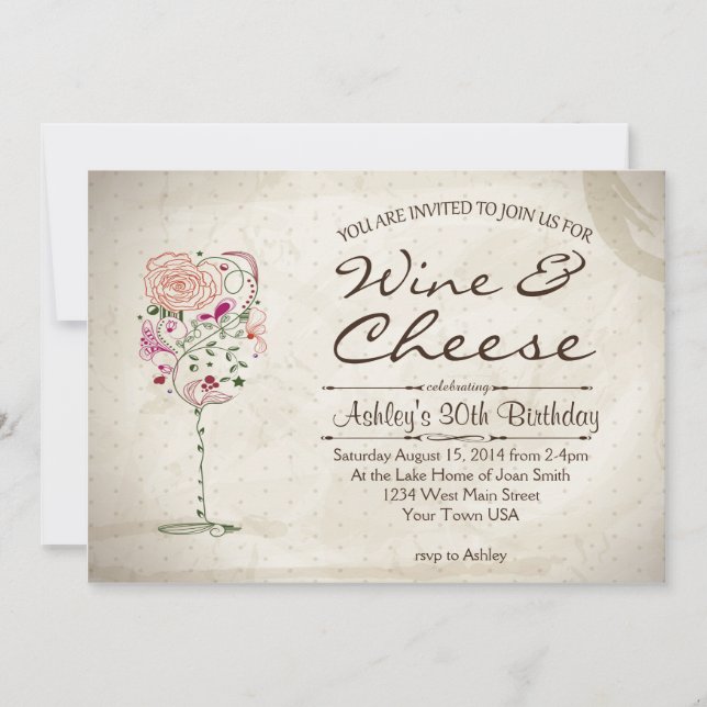 Invitation d'anniversaire pour le vin et le fromag (Devant)