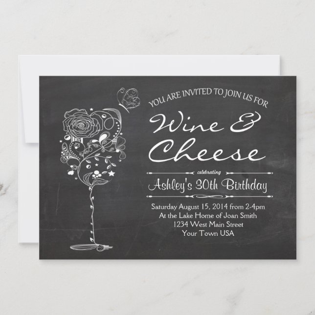 Invitation d'anniversaire pour le vin et le fromag (Devant)
