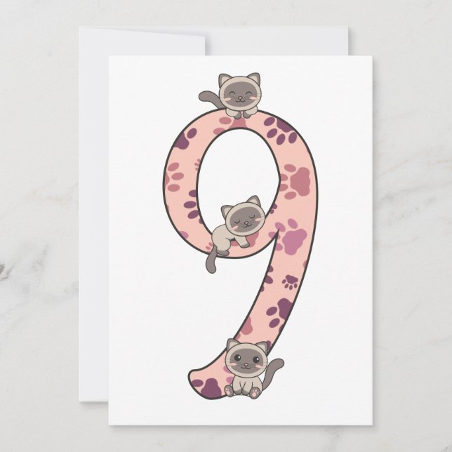 Invitation d'anniversaire pour les 9 ans de chat s (Devant)
