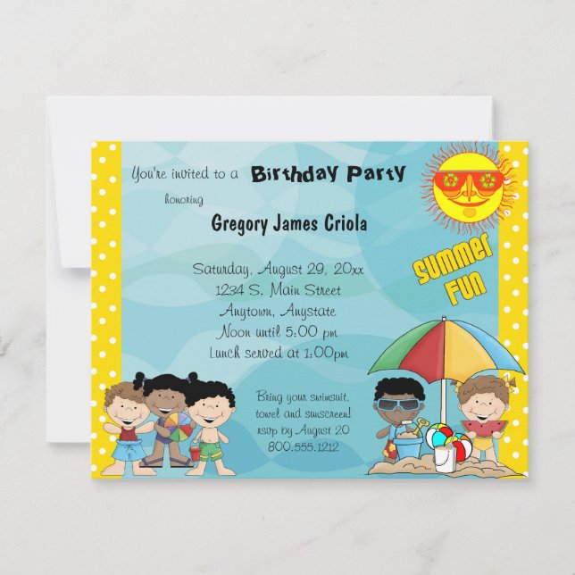 Invitation d'anniversaire pour les amoureux d'été (Devant)