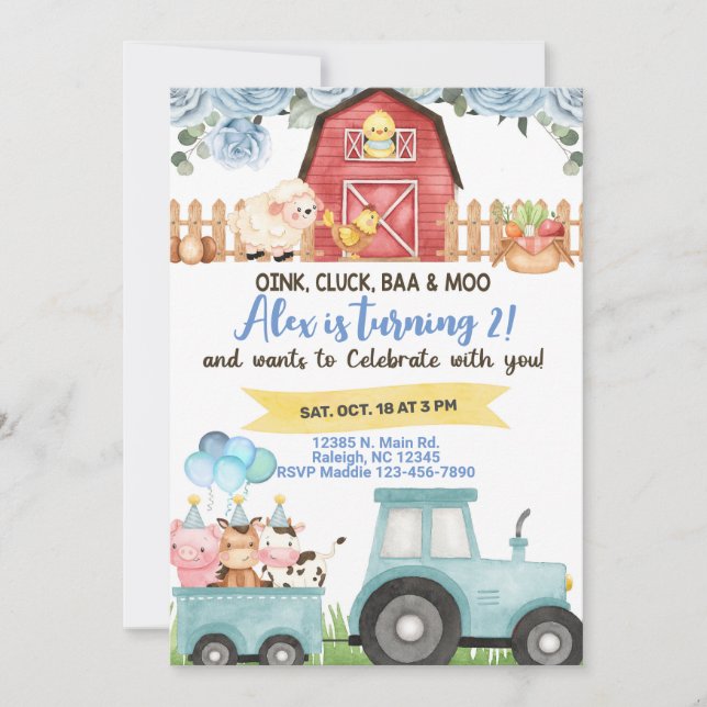 Invitation d'anniversaire pour les animaux de ferm (Devant)