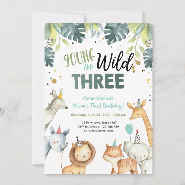Invitation d'anniversaire pour les animaux sauvage (Devant)