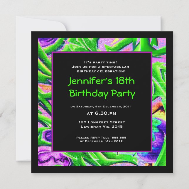 Invitation d'anniversaire pour les femmes graffiti (Devant)