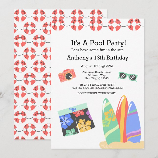 Invitation d'anniversaire pour les garçons Ado Poo (Devant / Derrière)
