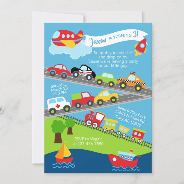 Invitation d'anniversaire pour les véhicules de tr (Devant)