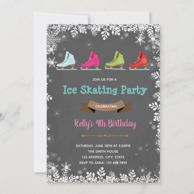 Invitation d'anniversaire pour patinage sur glace  (Devant)