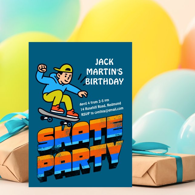 Invitation d'anniversaire pour skateboard rétro (Créateur téléchargé)