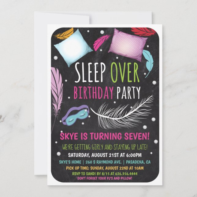 Invitation d'anniversaire pour soirée pyjama (Devant)